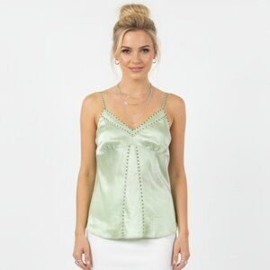 Susan Lucci 100% Silk Green Metal Studded Sleeveless Camisole Top 14